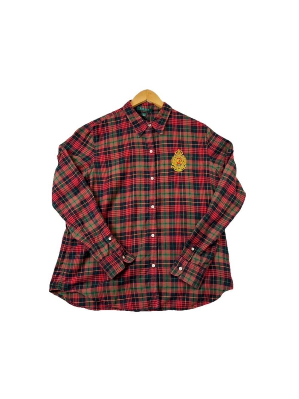 Lauren Ralph Lauren Shirt Red Tartan Plaid Button Up XL Gingham Preppy Logo - Picture 2 of 9